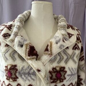 Lou & Grey Fair Isle Cozy Up Sherpa Jacket Fleece Coat Size M Womens Loft
